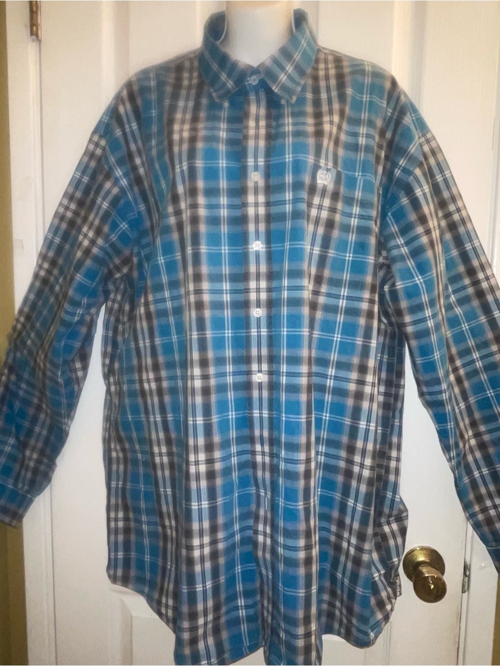 Cinch Men's Blue and White Plaid Long-Sleeve Shirt